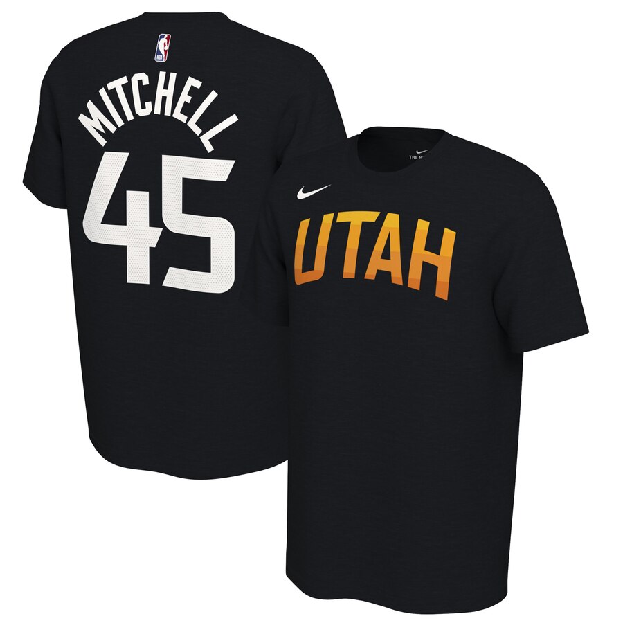 Men 2020 NBA Nike Donovan Mitchell Utah Jazz Black 201920 Earned Edition Name  Number TShirt->nba t-shirts->Sports Accessory